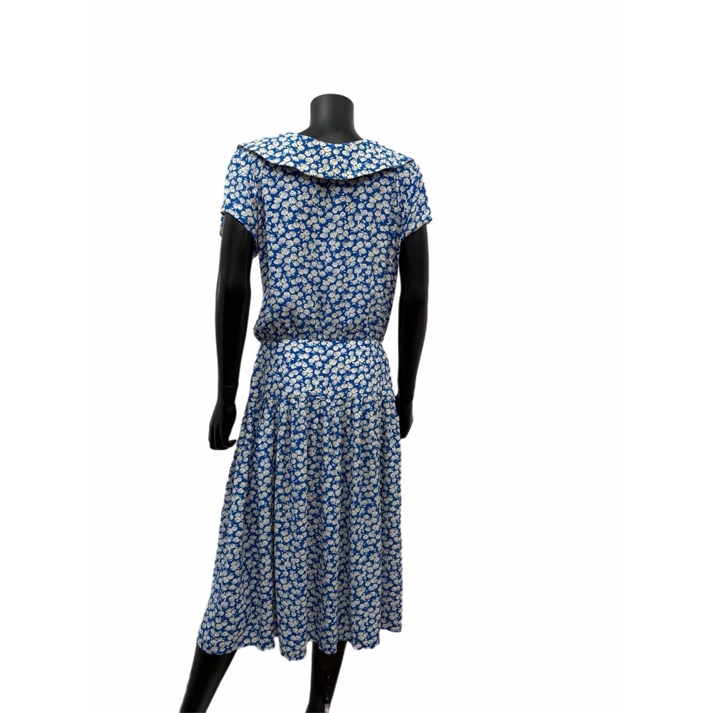 Vintage Maggy London‎ by Jeannene Booher Blue Floral Midi Dress Size 14 - Picture 3 of 7